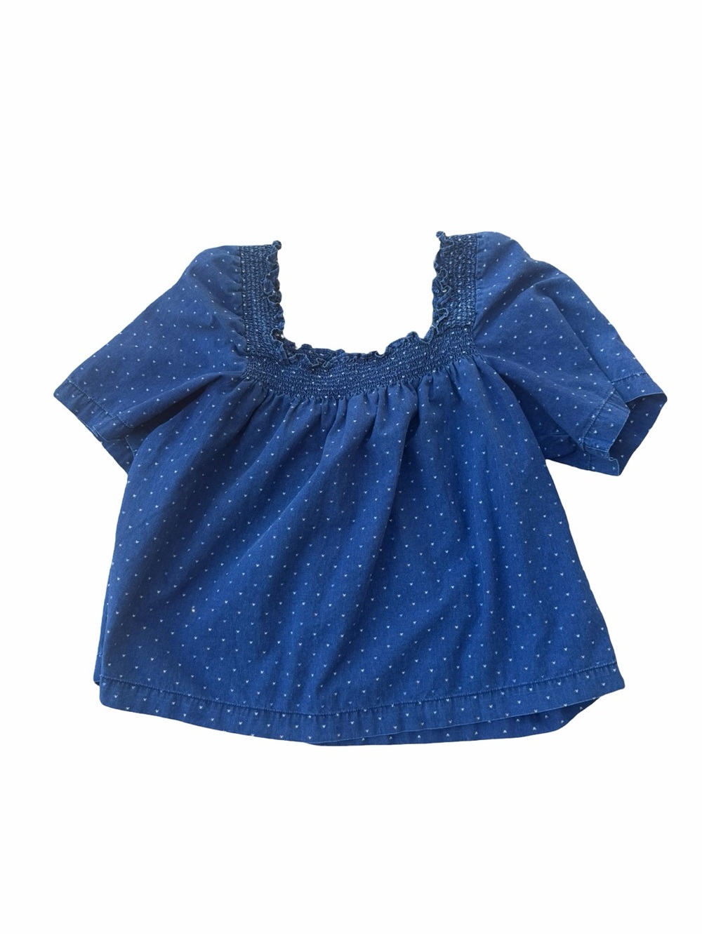 Madewell Indigo Square-Neck Smock Top Rainbow Heart